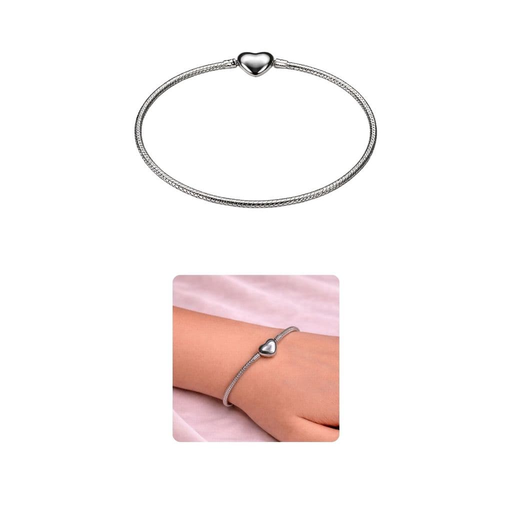 Pulseira Pandora Aço Inox Para Berloques Prata Fecho De Coração Feminino Porva D'Água